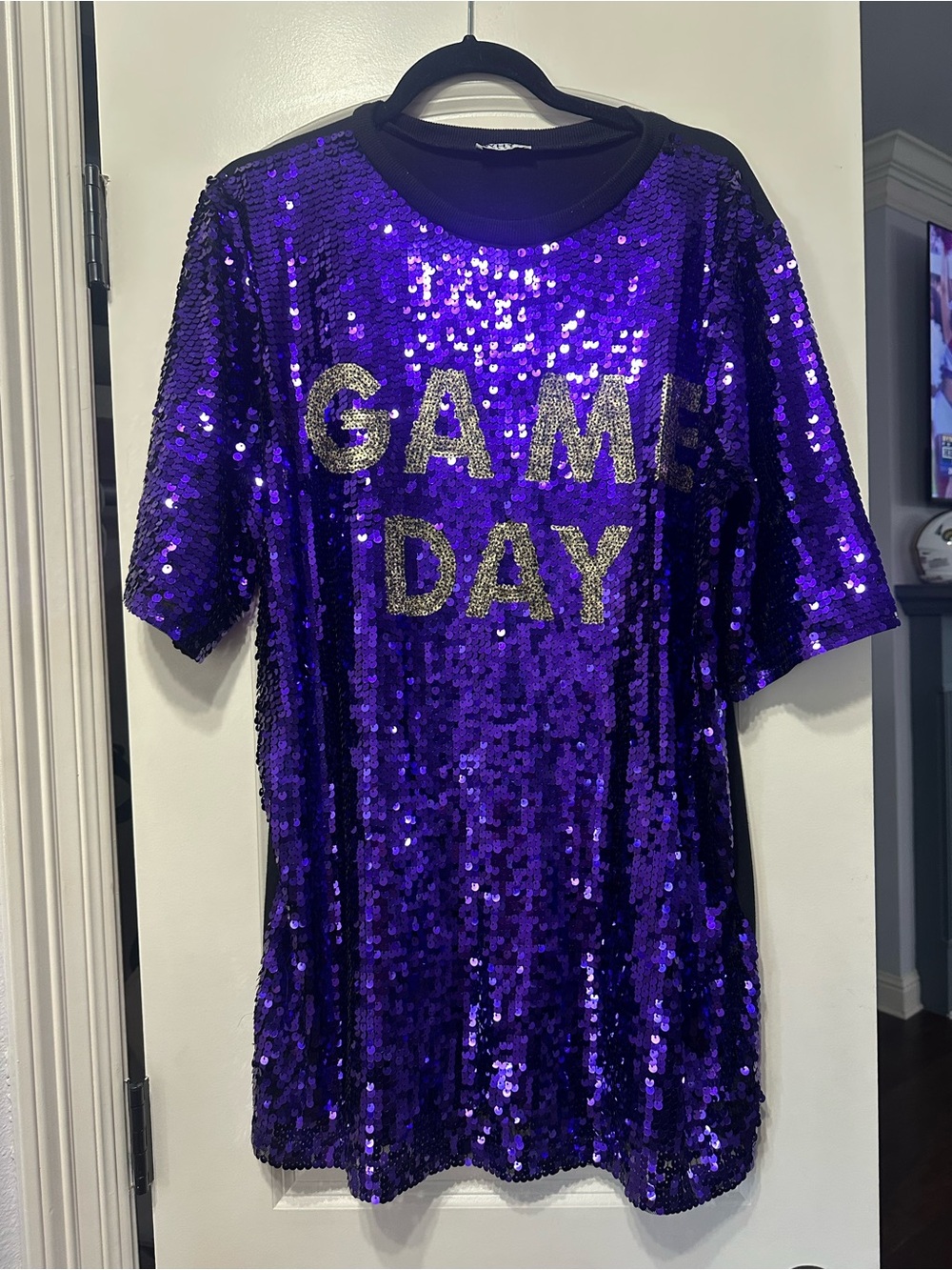 Kids Sequin 'GAME DAY' Dress - Purple